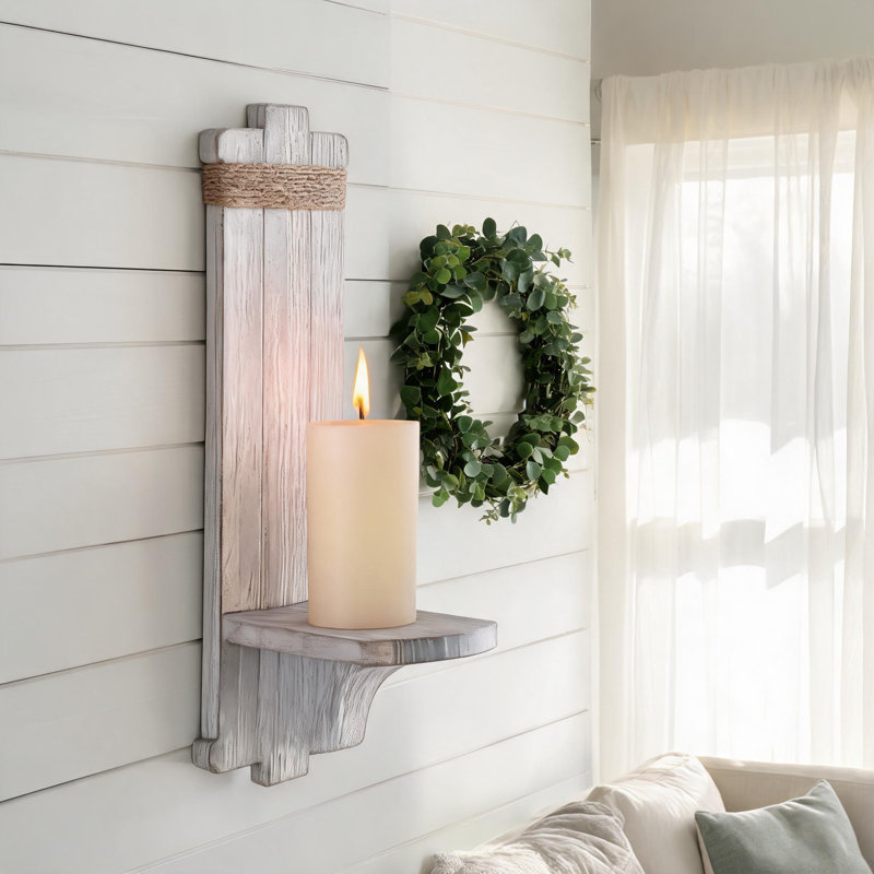 Ensemble de 2 porte-bougies murales rustiques en bois rustique, Blanc