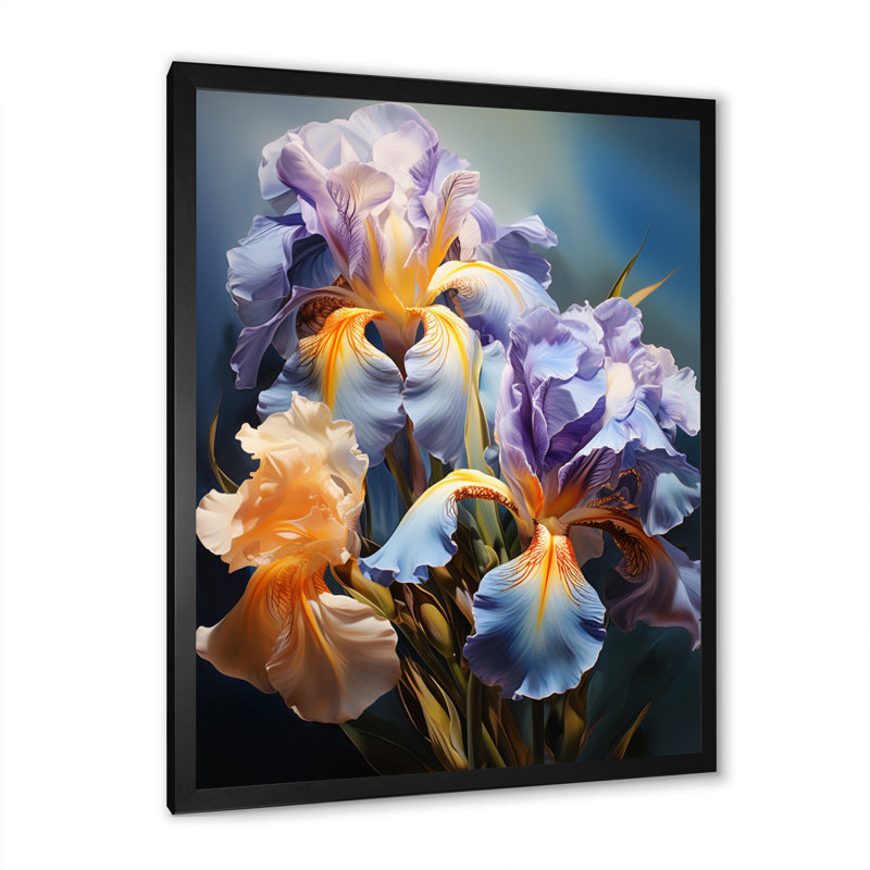 «Mauve jaune irisé irisé I», reproduction d'art sur toile florale, Cadre photo noir, H 20 po x l 12 po x P 1 po