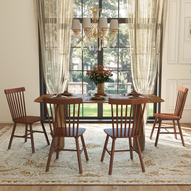 Modern Dining Table Set, 5 Pieces: Table, 4 Chairs, Walnut, Walnut