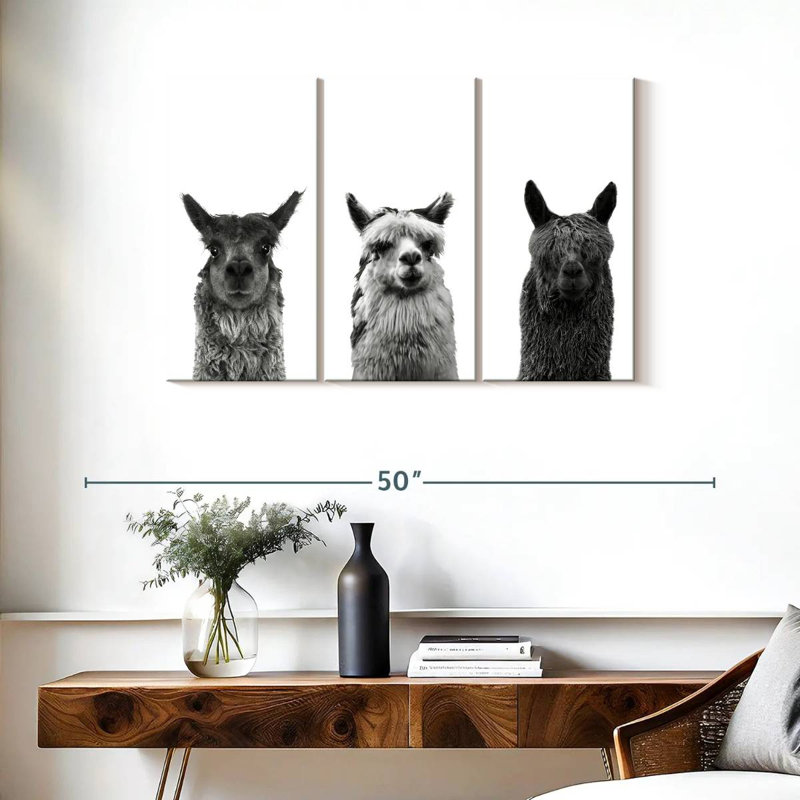 Trio Alpaca, reproduction d'art sur toile, H 24 po x l 38 po x P 1,25 po
