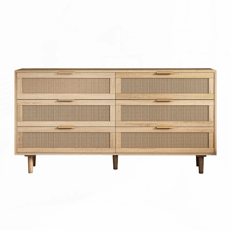 Armoire de rangement en rotin 6 tiroirs, Naturel