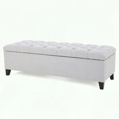 Storage Ottoman with Button-Tufted Design and Pressure Hinges
