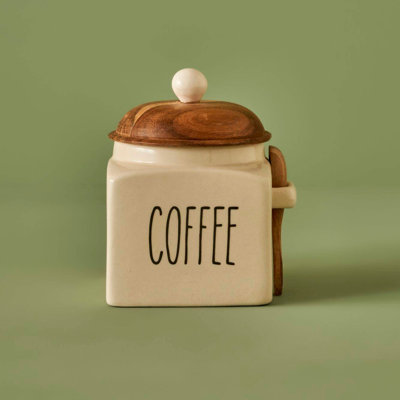Koffi Ceramic Jar With Acacia Lid & Spoon