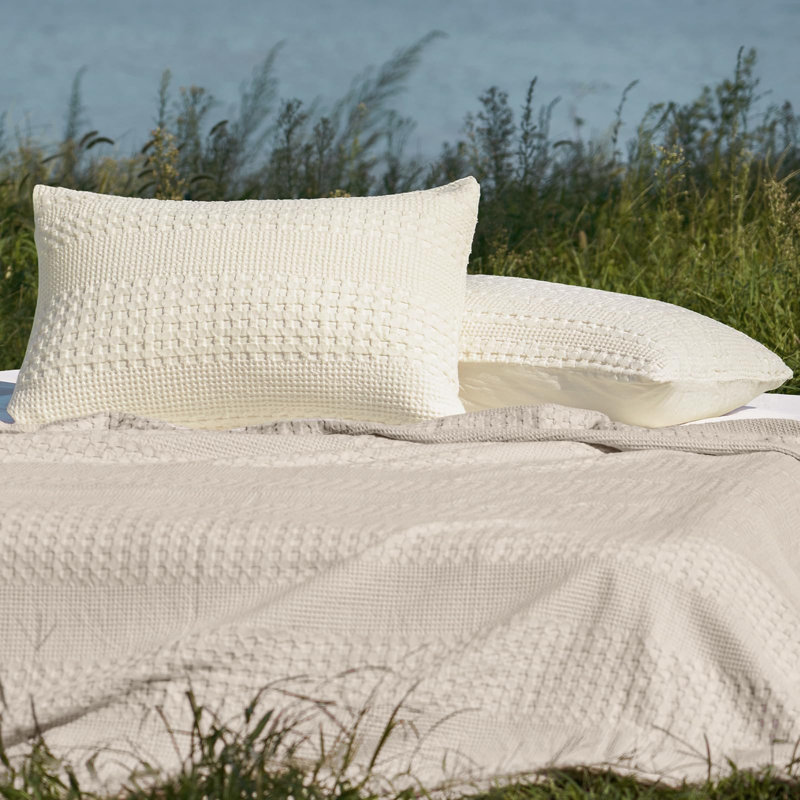 PHF 100% Cotton Ruffle Waffle Pillow Shams, 2 Pack Soft Skin-Friendly Bed Pillow Covers for Aesthetic Home Decor, Ivory
