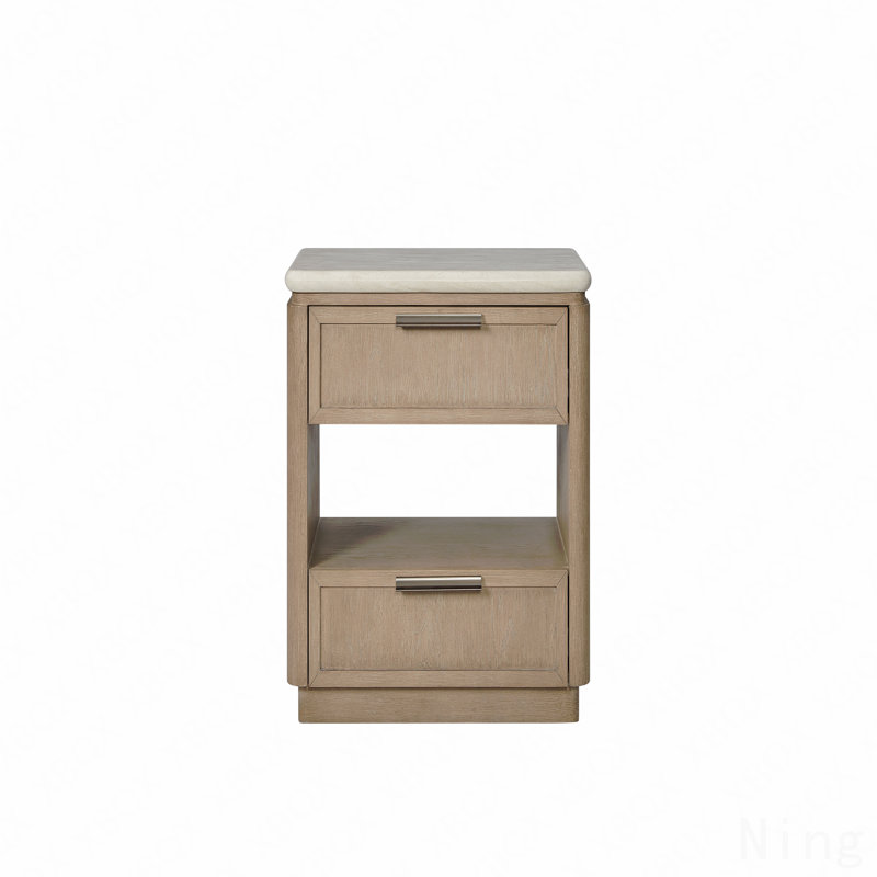2-Drawer Nightstand With Oak Veneer Drawer Fronts, Antique Brown