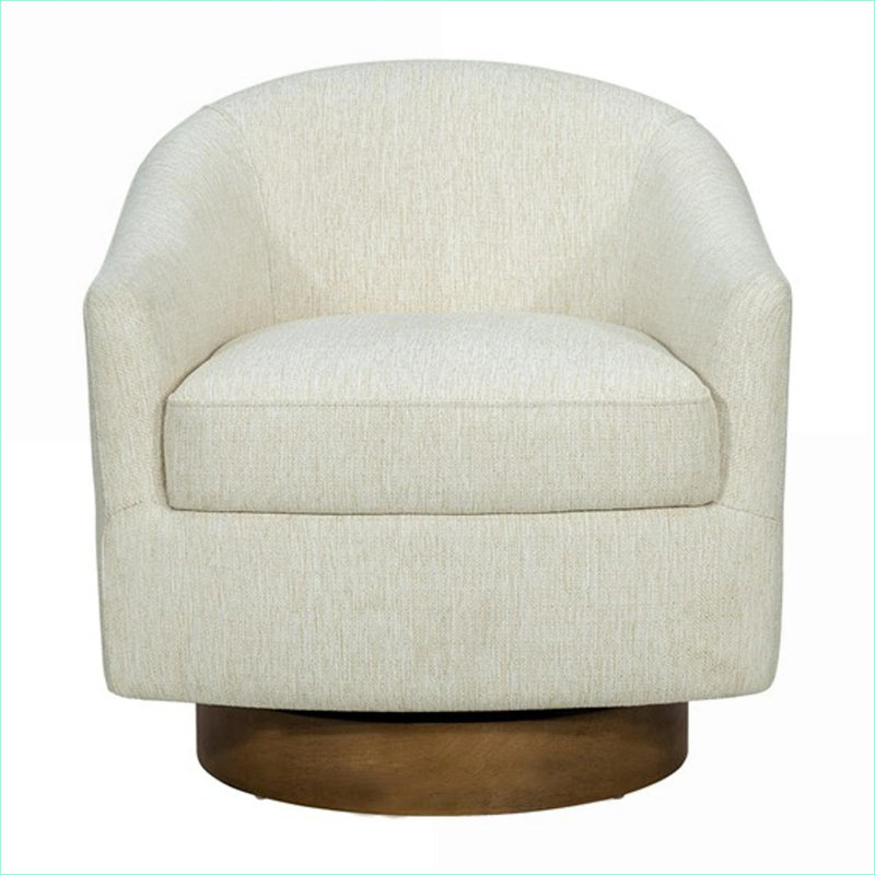 Fauteuil d'appoint pivotant crème avec base en bois massif, siège confortable pour adultes