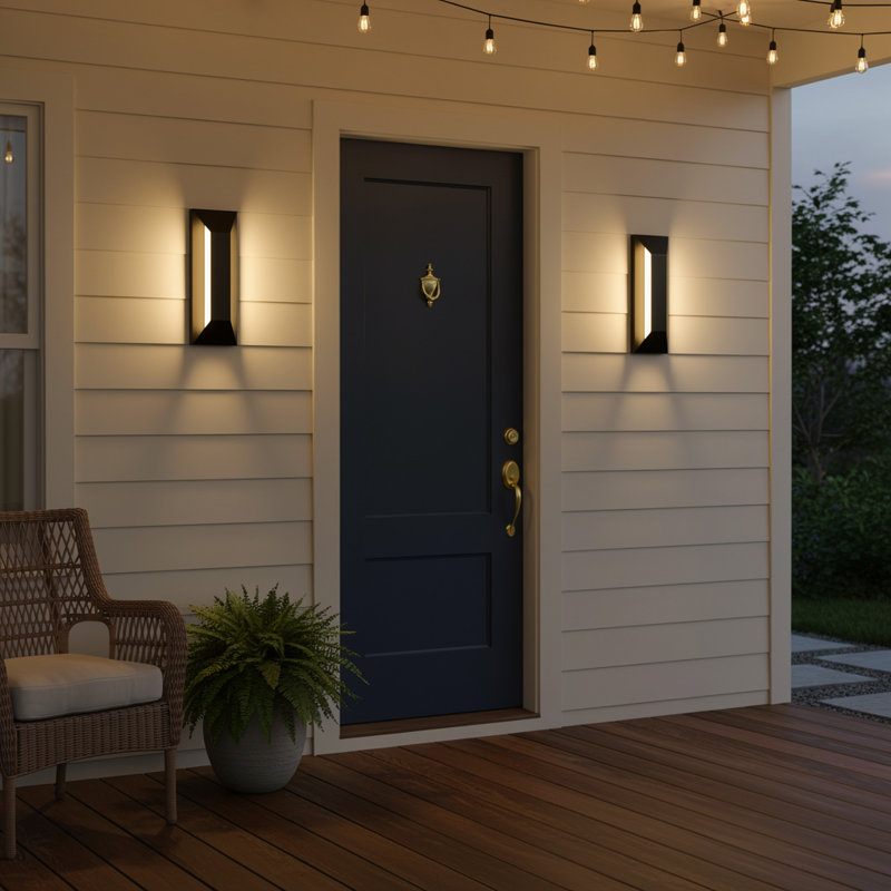 Modern Black Iron LED Outdoor Wall Sconce, 15" H x 5.5" W x 3.54" D