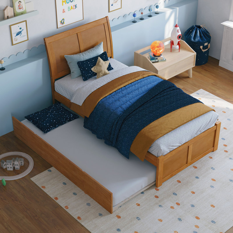 Portland Solid Wood Platform Bed with Panel Footboard and Trundle, Twin