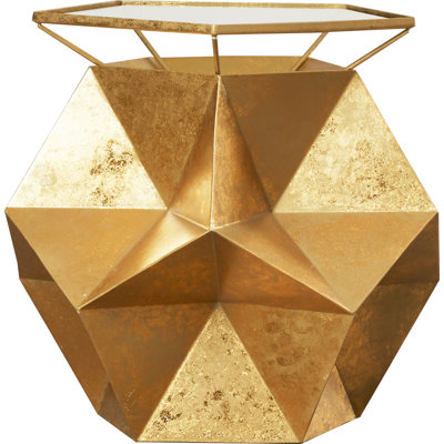 Pentagonal Iron End Table with Glass Top