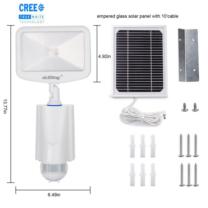 1 - Head LED Solar Powered Dusk to Dawn Outdoor Security Flood Light with Motion Sensor and Timer, White