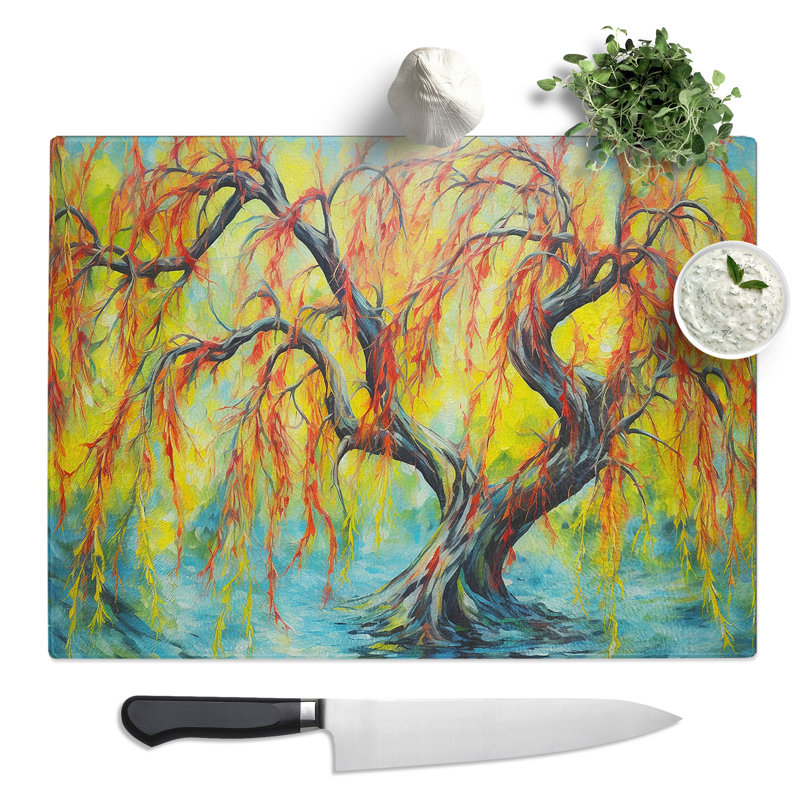 Weeping Willow Abstract  Glass Chopping Board