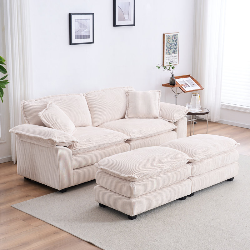 Ariaha 84.6'' Oversized Modular Combo Sofa with Ottoman, White Corduroy