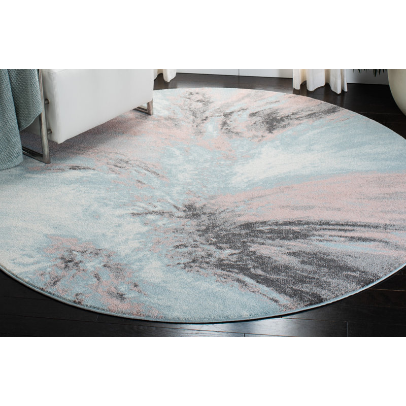 Tapis abstrait rose / bleu / gris Donnovan, Rond 3 pi
