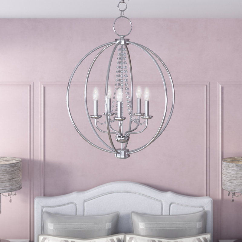 Moores Globe Chandelier, Polished Chrome, 28.25" H x 22" W x 22" D, 5