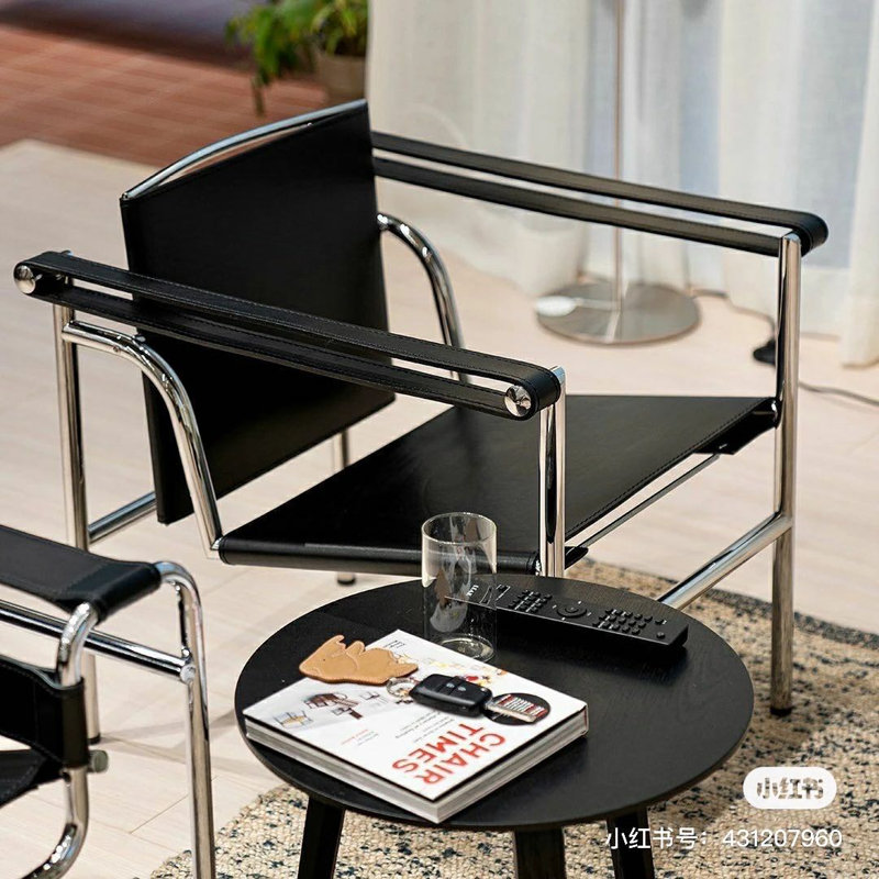 Fauteuil en cuir noir à double couche en acier inoxydable