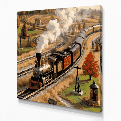 Transportation Model train set illustrations Brown Canvas Wall Art