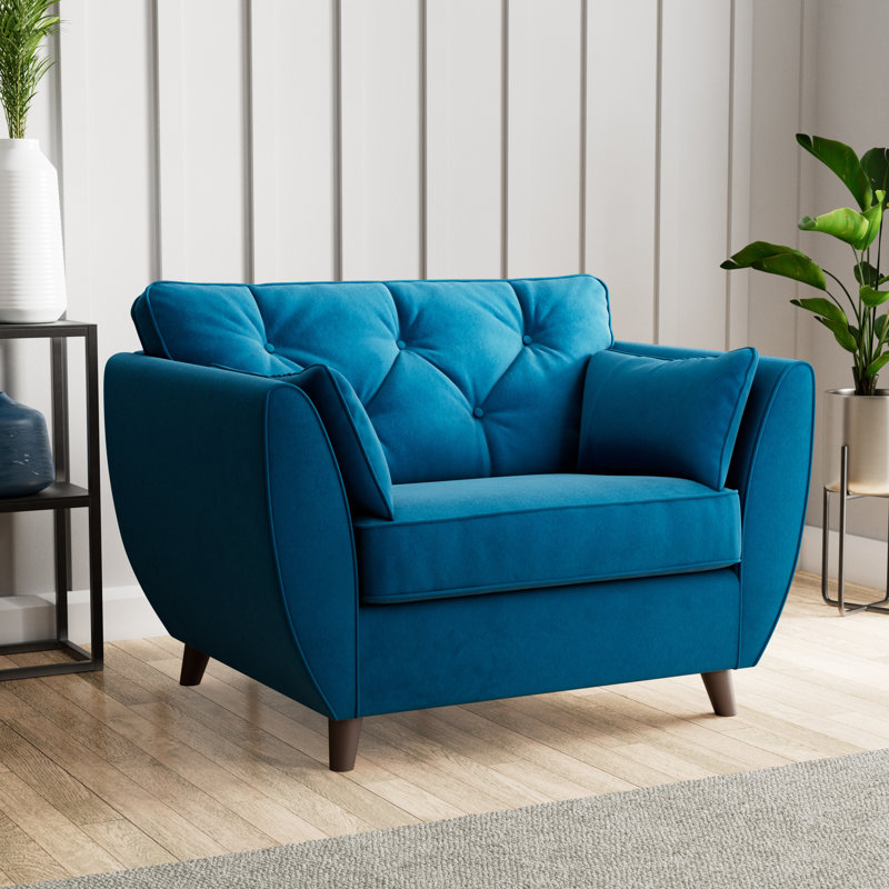 Hoxton Upholstered Chair And A Half, Marine, Dark Brown Wood