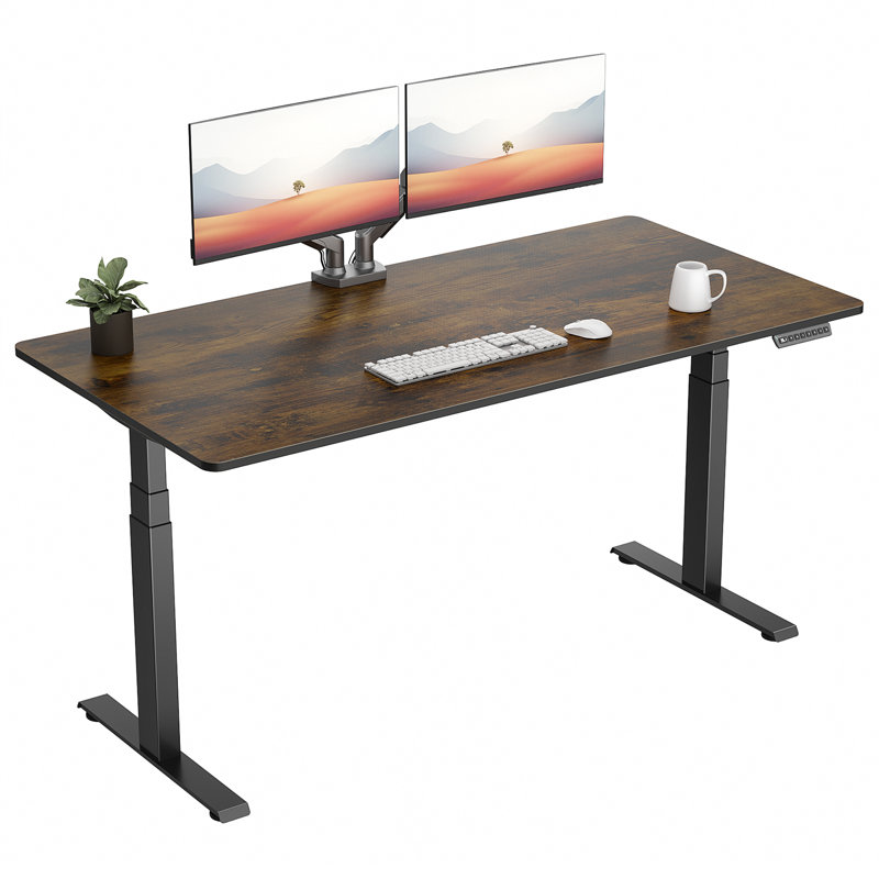  Bureau debout de qualité supérieure, Brun, H 49,3 po x l 59 po x P 30 po, Noir