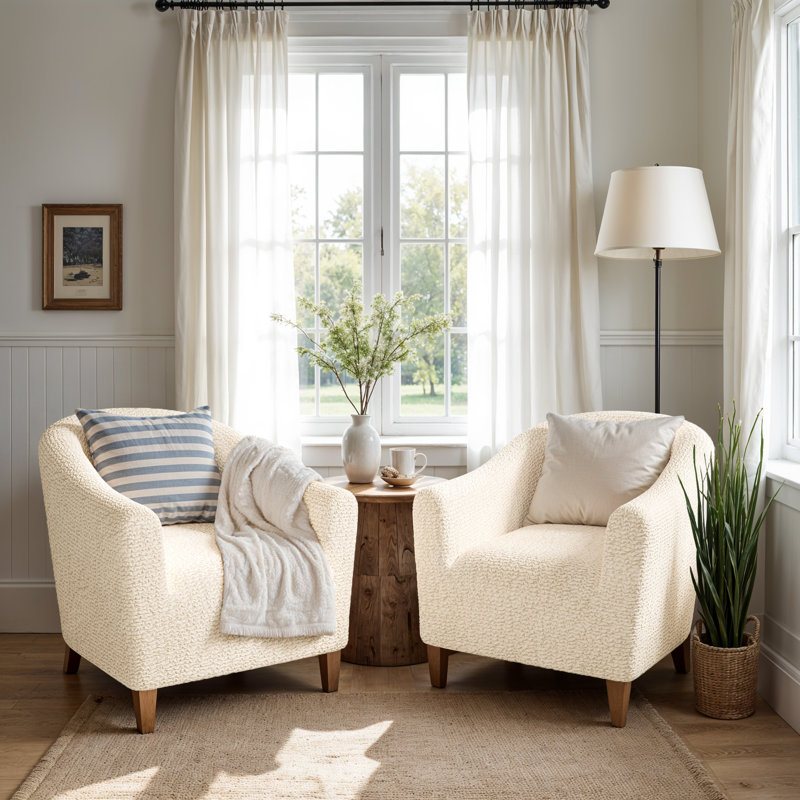 Stretchy Slipcover for Barrel Chair - Easy to Clean & Durable - Comfort Collection, Cream