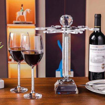 Silver Crystal Desktop Stemware Rack for 6 Wine Glasses