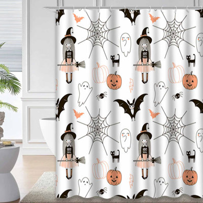 Happy Halloween Cute Wallpaper Baby Black Shower Curtain with 12 Hooks