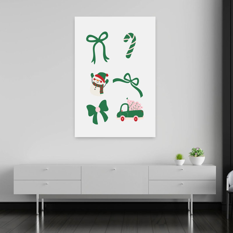 Cheerful Holiday Elements Abstract Contemporary Christmas Tree Winter Landscape Wall Art Print 1 Piece Wrapped Canvas Wall Art
