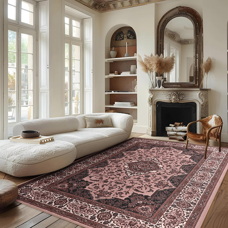Tapis floral lavable doux à la mode pour décoration de dortoir, Rectangle 4pi x 6 pi