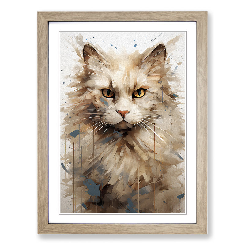 XYZ-FRM-V1223-5352 Ragdoll Cat Abstract 1 Piece Single Picture Frame Wall Art, 64cm H x 46cm W x 2cm D, Oak