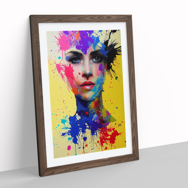 Paint Splashed Woman - Framed Print, 34cm H x 25cm W x 2cm D, Walnut
