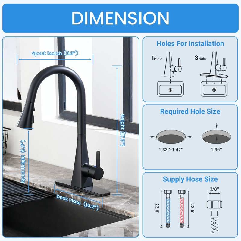 Touchelss Pull-Down Kitchen Faucet With Sprayer, Noir mat
