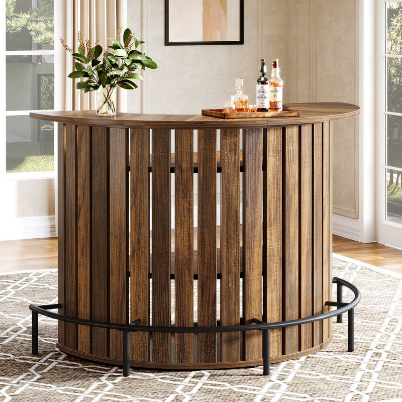 Table de bar à 4 niveaux, mini table de bar en forme d'arc avec repose-pieds, Brown