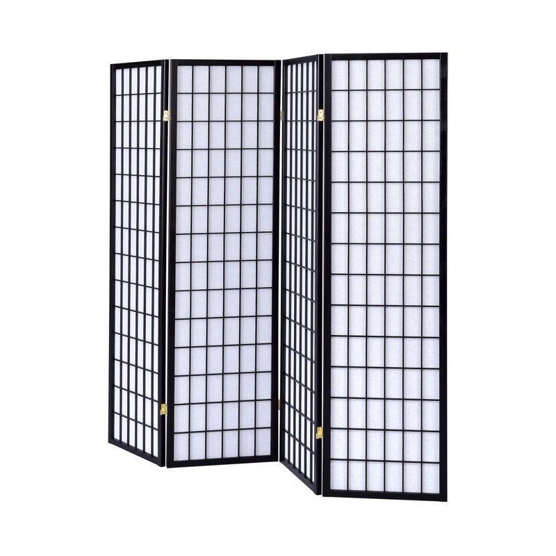 Cloison 4 panneaux en bois massif Dinjo l 69,1 po x H 70,75 po, Noir