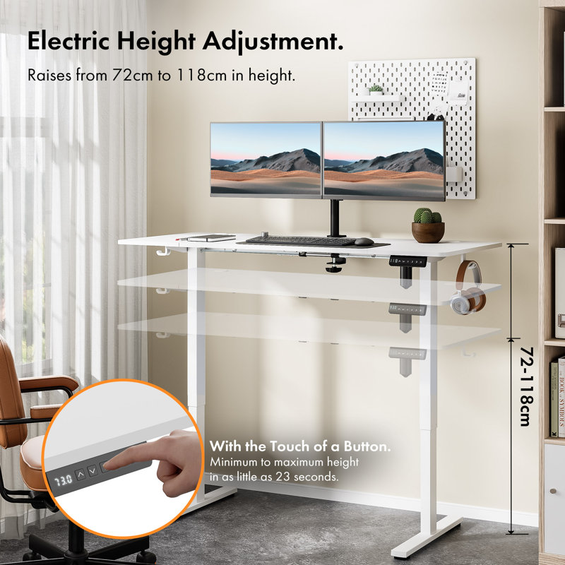 Adjustable Metal Base Standing Desk, 140 W x 60 D, White
