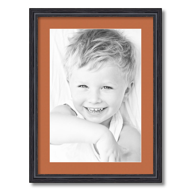 Black Wood Matte Picture Frame with Mat, Red Orange