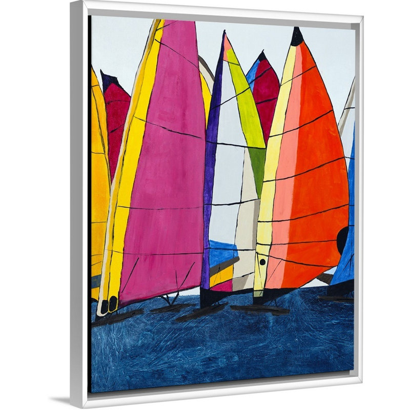 « racing the wind ii », peinture sur toile, H 41,7 po x l 31,7 po x p 1,75 po, Cadre flottant blanc