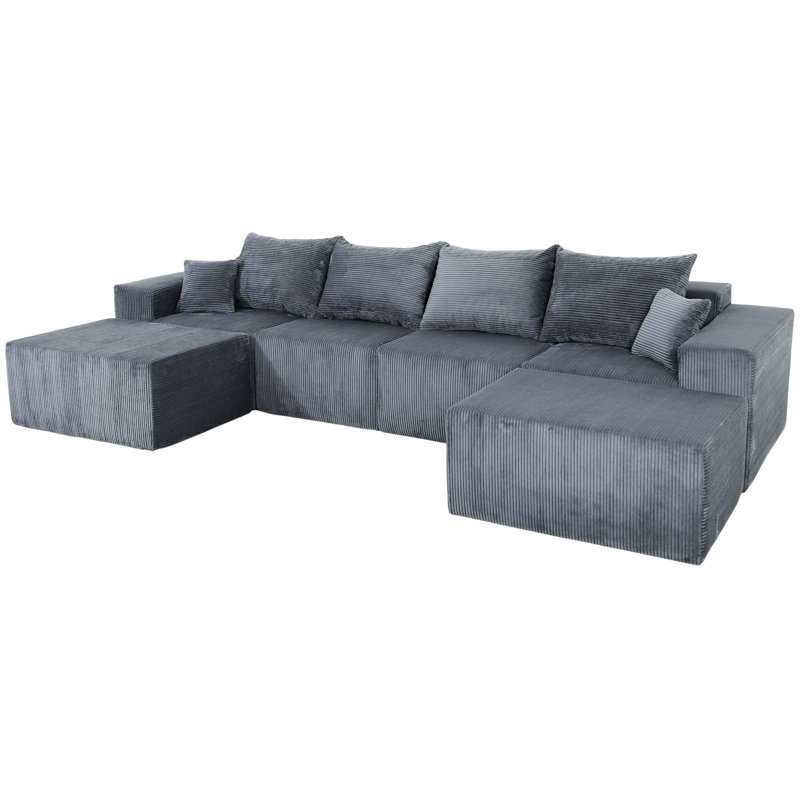 Canapé modulaire gris en forme de U modulaire avec velours côtelé gris, sans assemblage, idéal pour les siestes