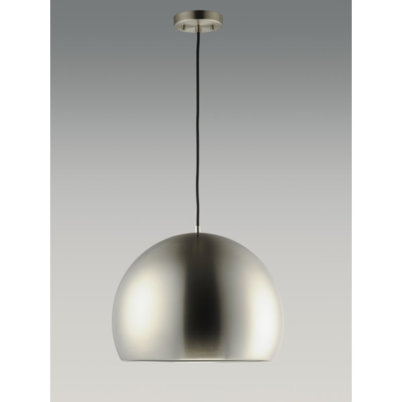 Luminaire suspendu en forme de dôme à 1 lumière DEL Nelle, H 14,5 po x l 19,75 po x P 19,75 po, Nickel satiné / noir