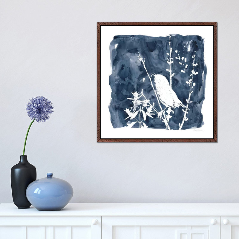 Indigo Bird II by Carol Robinson - Print on Canvas, 45.72 cm H x 45.72 cm W, Classic Brown Wood Framed Canvas