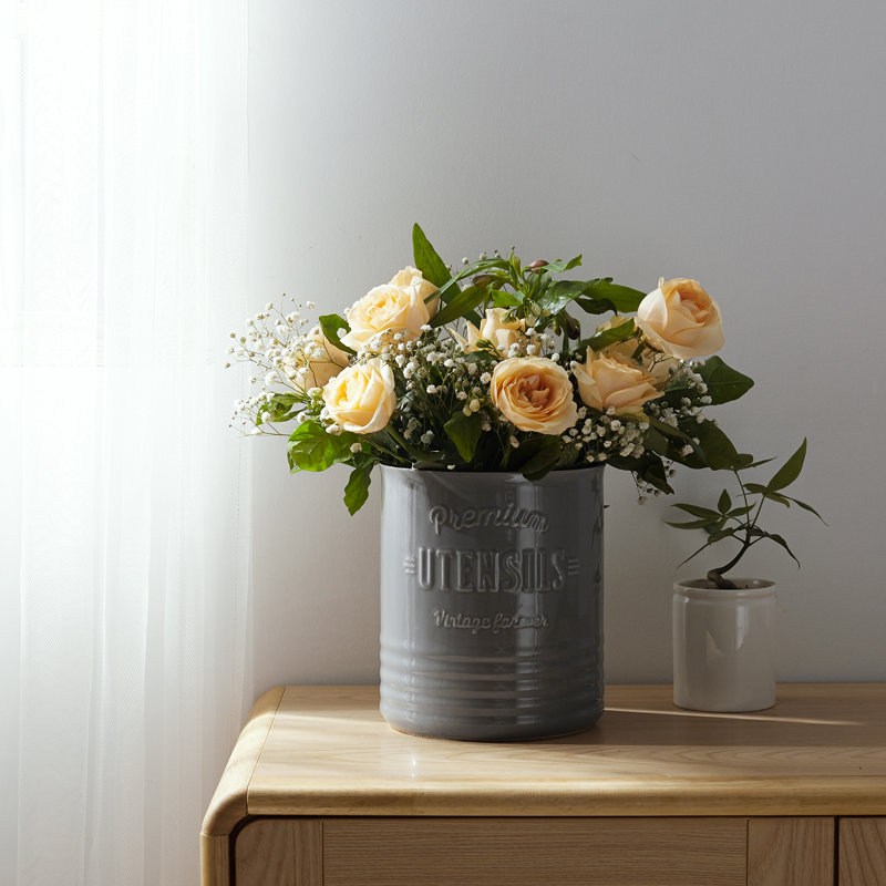  6.2-Inch Grey Farmhouse Ceramic Utensil Holder