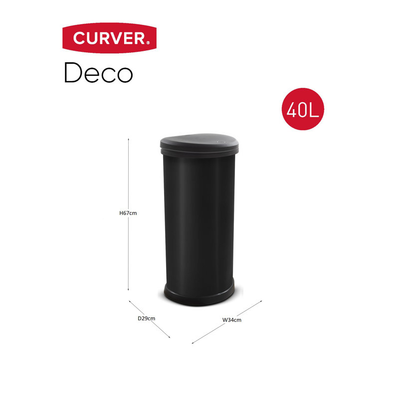 Deco Resin 40 Litre Touch Top Waste Bin, Black