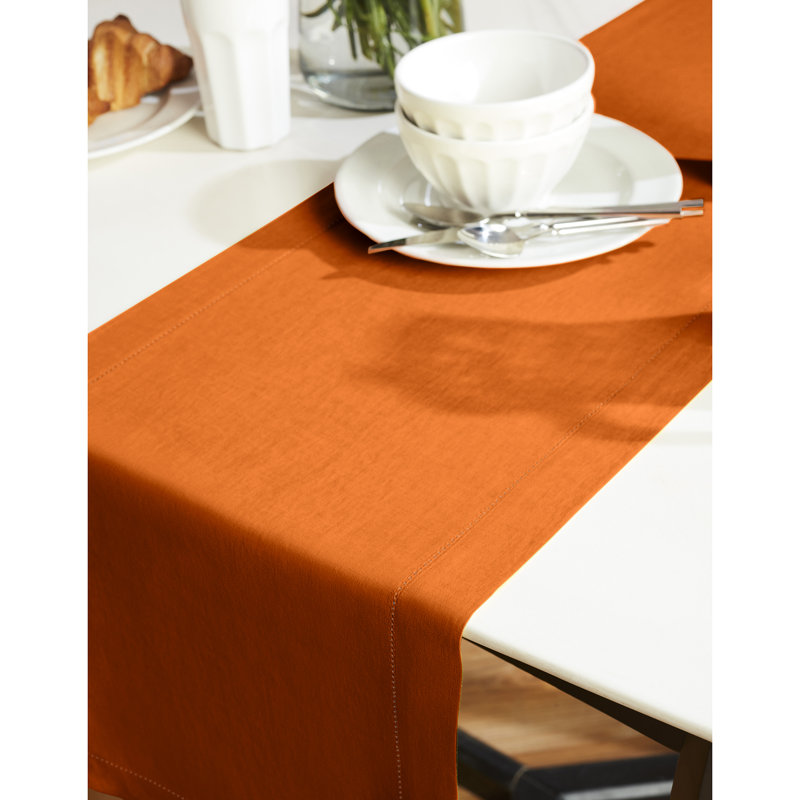 Sonoma Hemstitch - 100% Pure Linen Table Runner, 108" x 14", Pumpkin