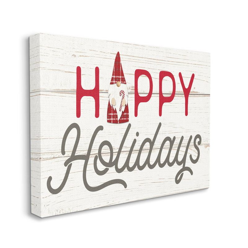 Gnome de Noël Joyeuses Fêtes, Toile tendue, H 16 po x l 20 po