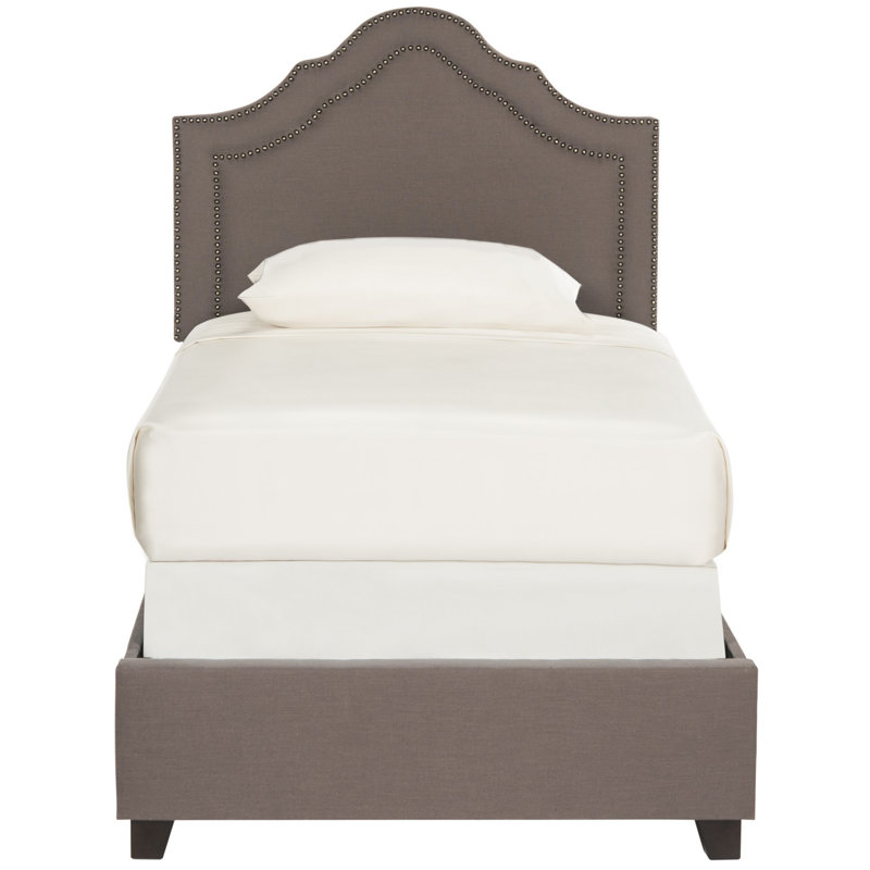 Upholstered Standard Bed, Twin, Dark Taupe/Brass