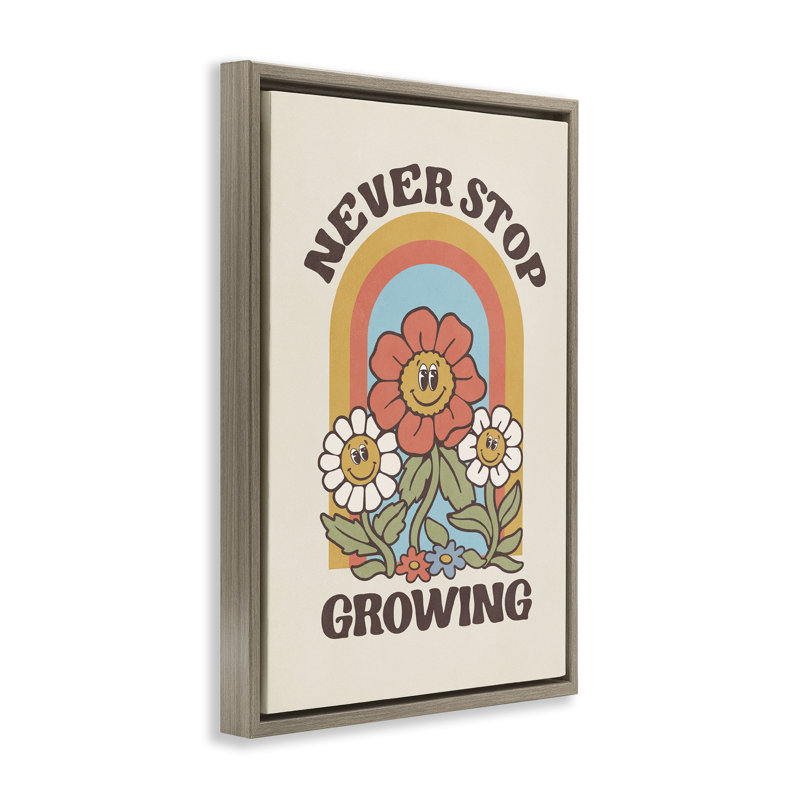 Toile flottante rétro "Never Stop Growing" par Nataly White, Cadre flottant orme Montalcino, H 25 po x l 17 po