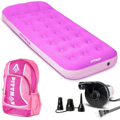 Pittman Outdoors - Kids Air Mattress - Deluxe Blow up Twin Air Mattress for Kids - Inflatable Mattress Includes Electric Pump, Patch Kit & Color Match by Pittman Outdoors