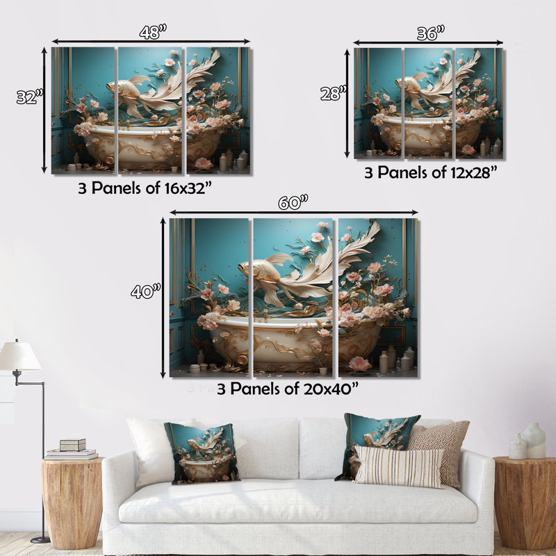 Art déco de salle de bain II - Art mural de salle de bain, H 30 po x l 40 po x P 1,5 po, Cadre simple argenté