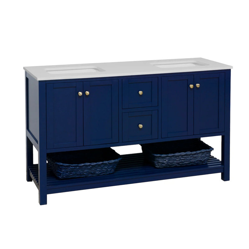 Ensemble de meuble-lavabo double 60 po Binne, Bleu royal, Blanc d'ingénierie