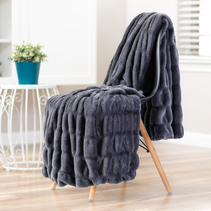 Gray Reversible Faux Fur and Mink Throw Blanket 50x65 Inches