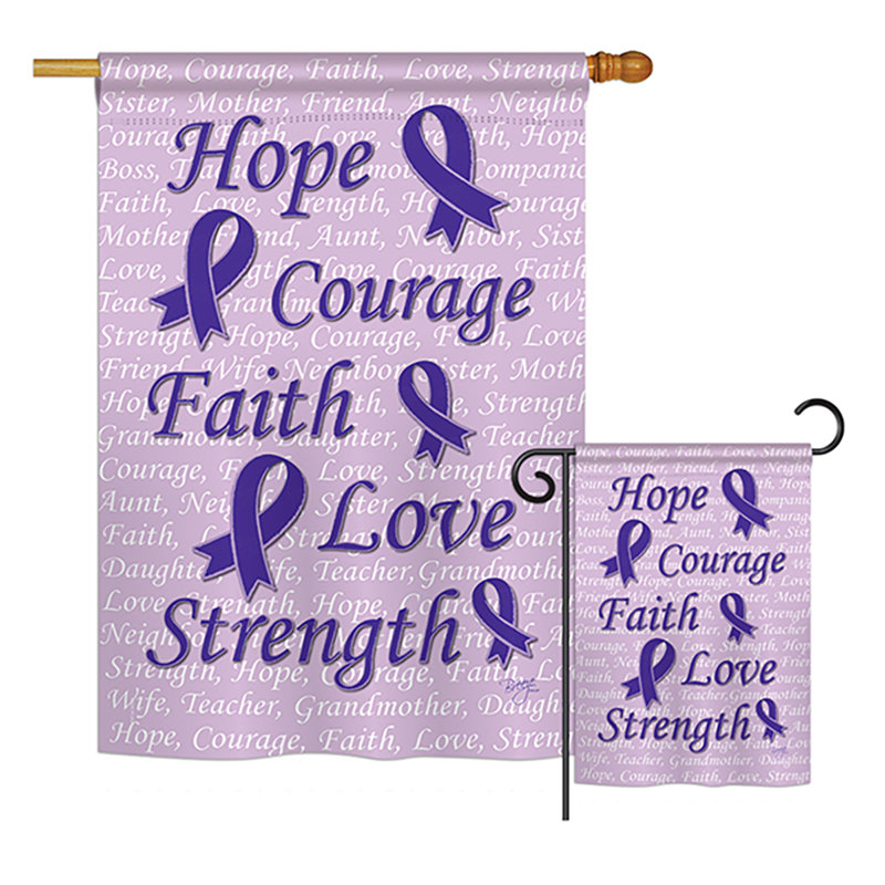 Drapeau de jardin en polyester 2 faces Hope, Faith, Courage Inspirational Support Impressions, Mauve