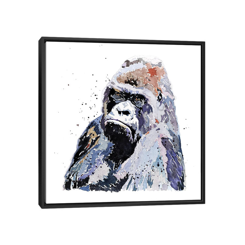 Grand garçon Gorilla par Edwatercolours-impression, Toile avec cadre noir, Pas de tapis, H 18 po x l 18 po x 1,5 po